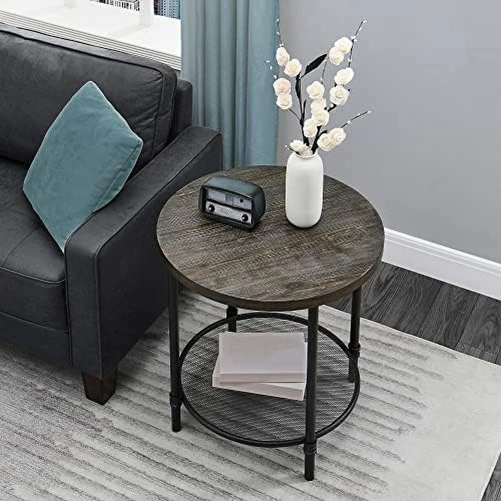 Round Coffee Table with Casters Metal Legs Solid Wood Brushed Black P65922