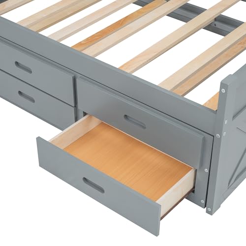 White Twin Size Wood Captain Platform Bed with Bookcase Headboard A6910