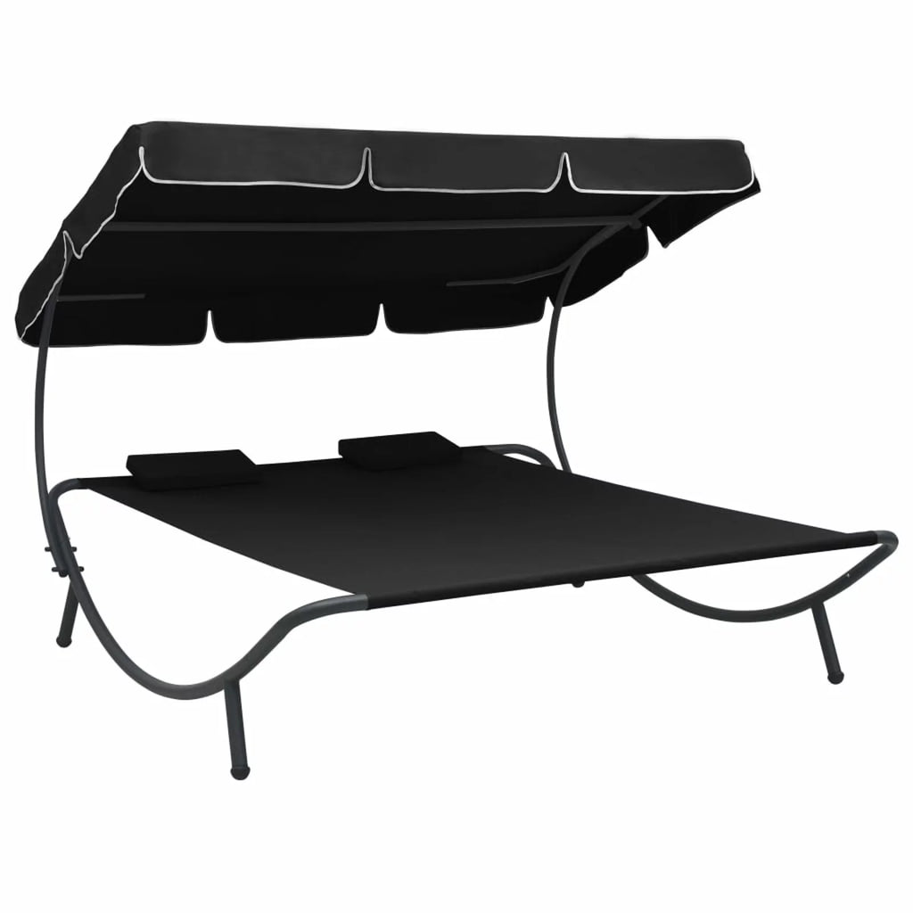 Patio Lounge Bed with Canopy and Pillows Oxford Fabric Steel Frame D5936