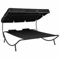 Patio Lounge Bed with Canopy and Pillows Oxford Fabric Steel Frame D5936