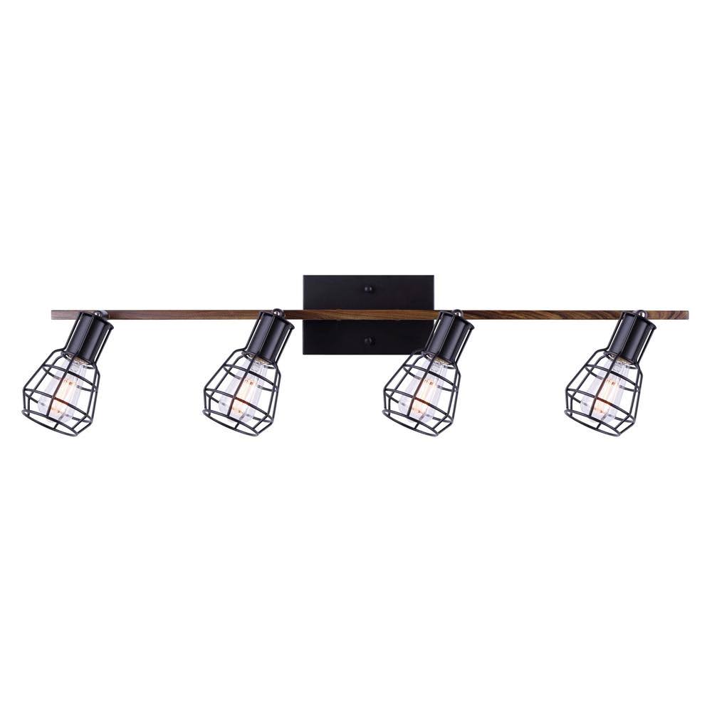 4-Light Matte Black and Faux Wood Track Lighting Kit F18171