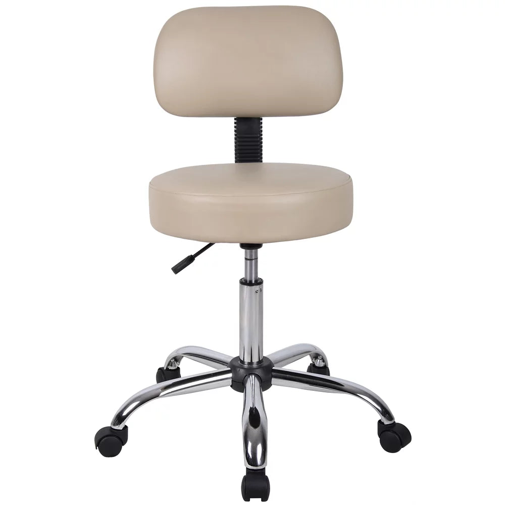 Beige Adjustable Rolling Stool with Back I792
