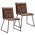Brown Faux Leather Dining Chairs Set of 2 with Metal Legs U40504