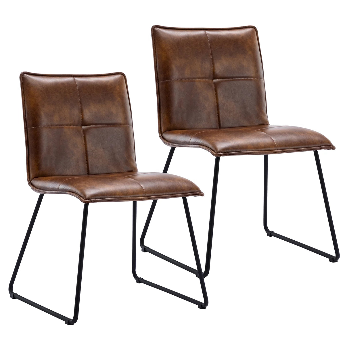 Brown Faux Leather Dining Chairs Set of 2 with Metal Legs U40504