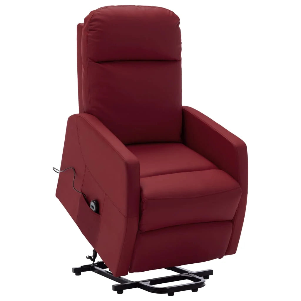Wine Red Faux Leather Power Lift Massage Recliner K7690