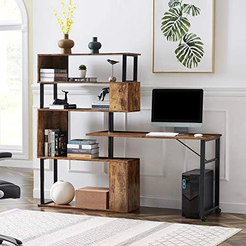 L-Shaped Corner Computer Desk with Bookshelf B5657