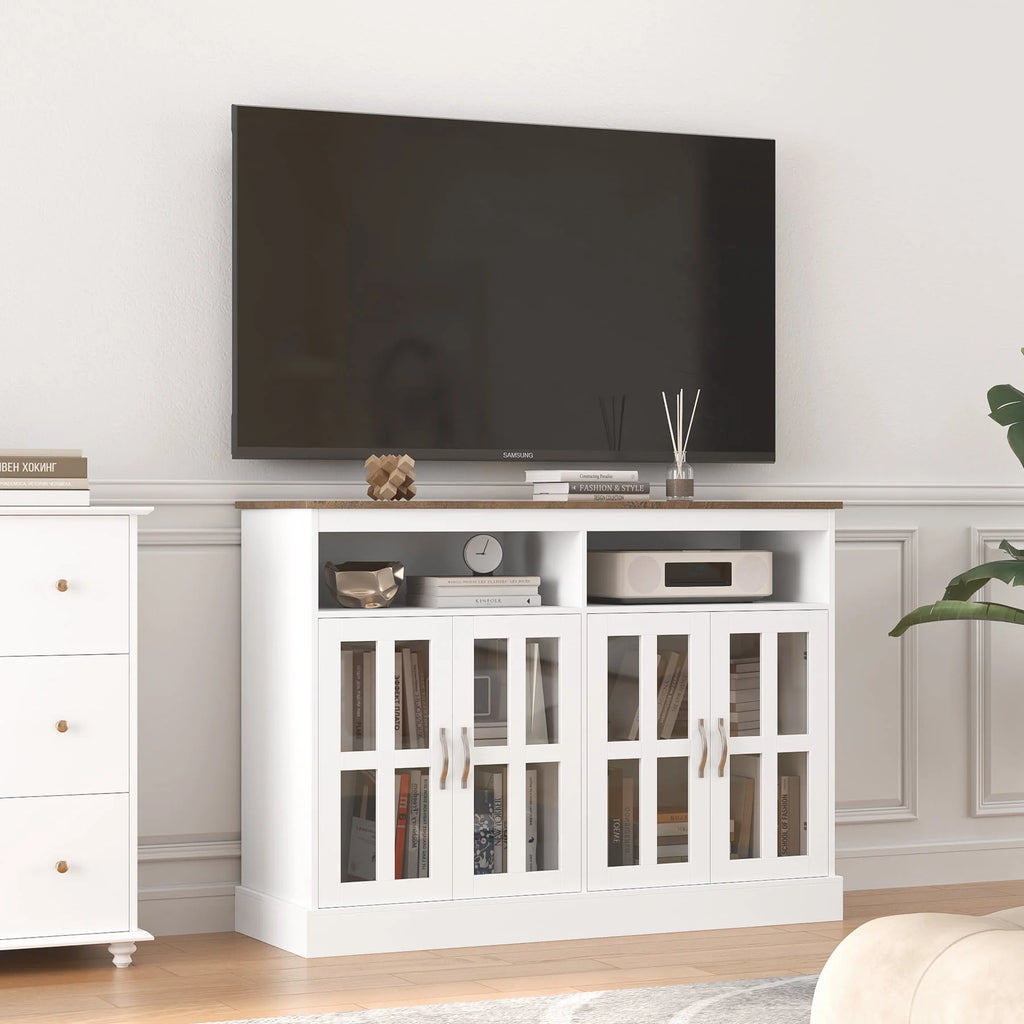 White Sideboard with Glass Doors T31038