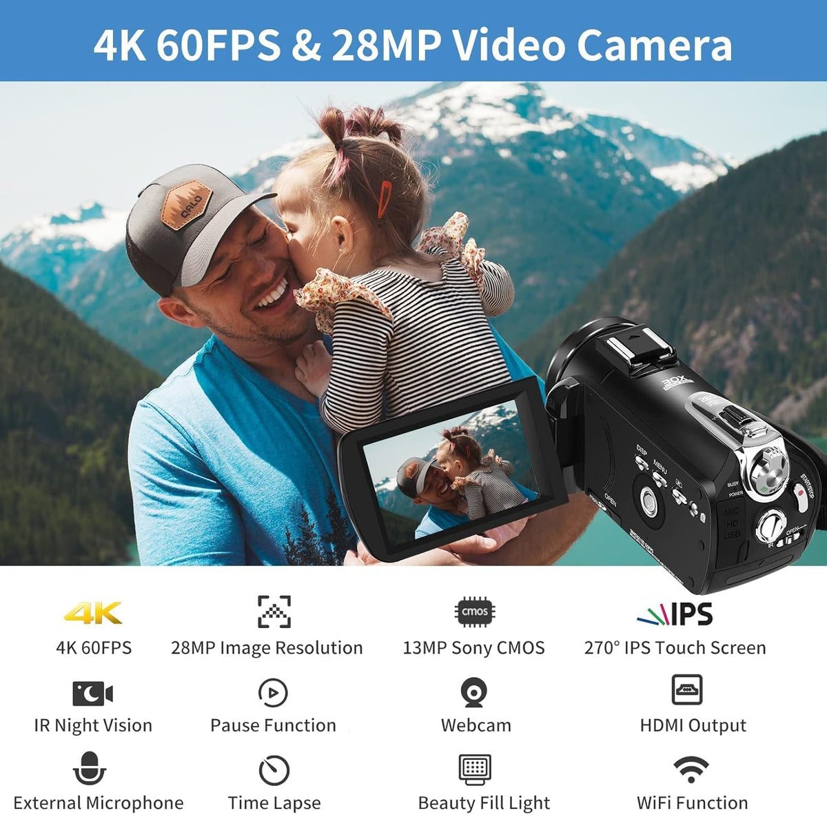 4K 1080P 60FPS 30X Zoom Infrared Night Vision Camcorder O21623