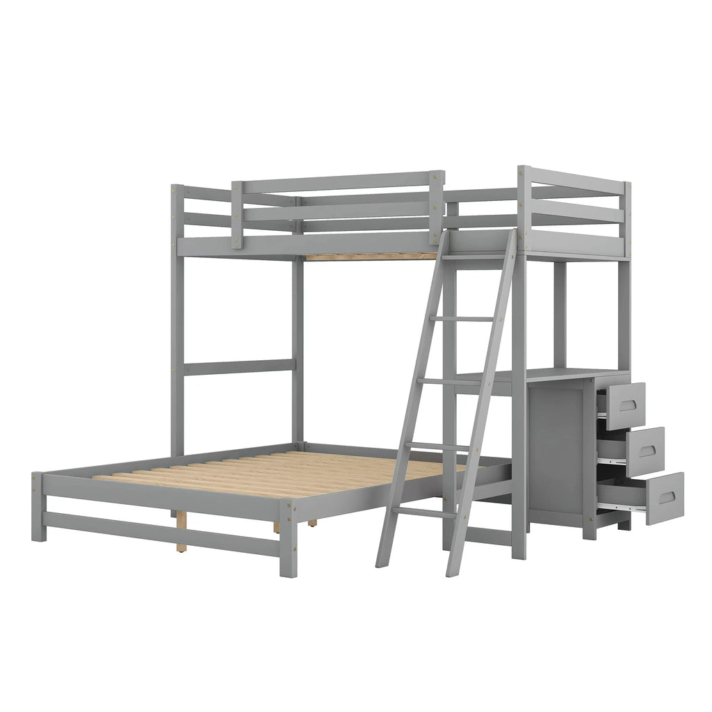 Twin over Full Bunk Bed with Desk and Drawers N64180