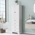 White Wooden Storage Cabinet with Adjustable Shelves and Drawers I46220