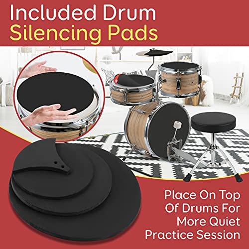 3-Piece Kids Junior Metallic Striped Yellow Drum Set with Throne, Cymbal, Pedal, Bass Drum, Tom and Drumsticks H860