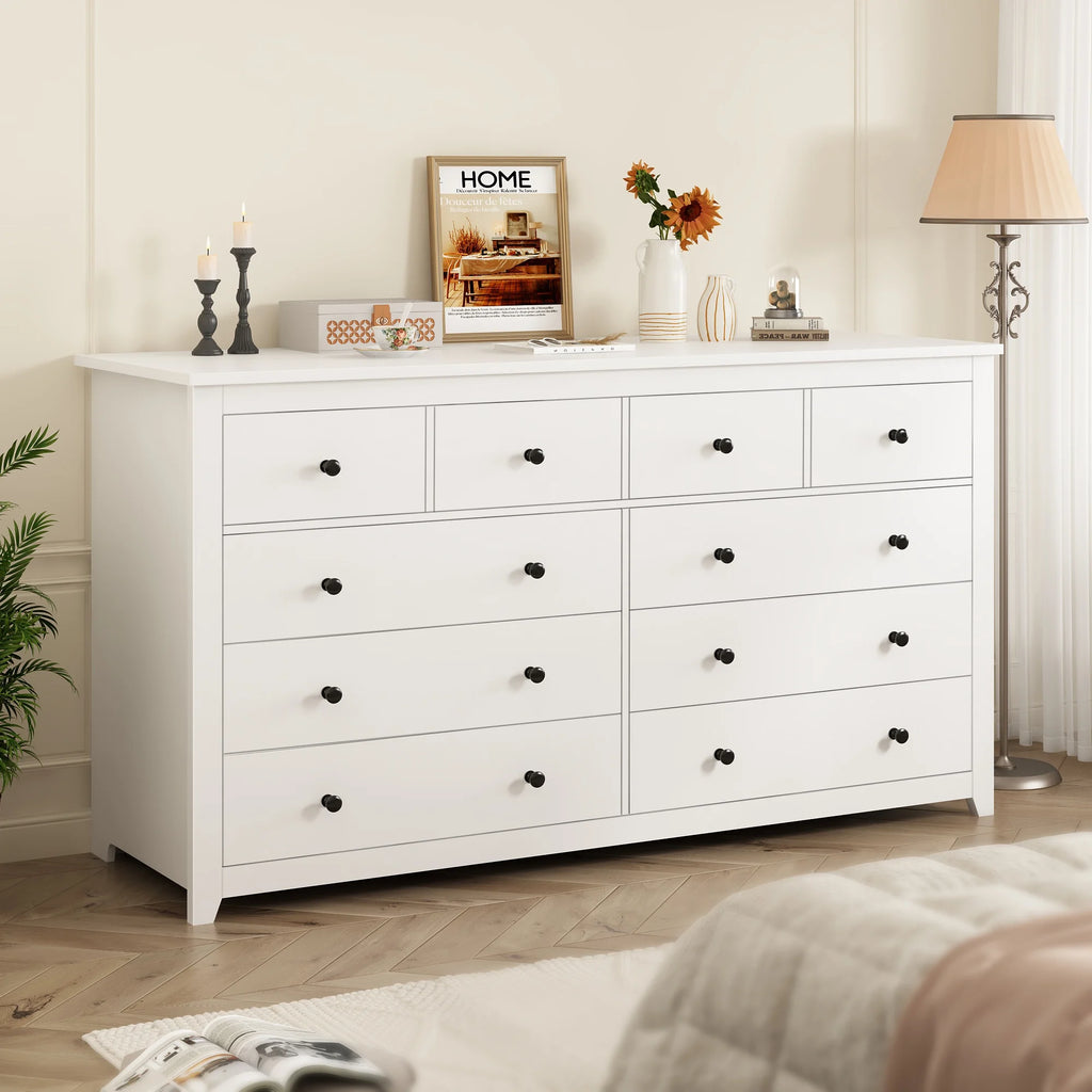 White Wood Dresser with 10 Deep Drawers T335938