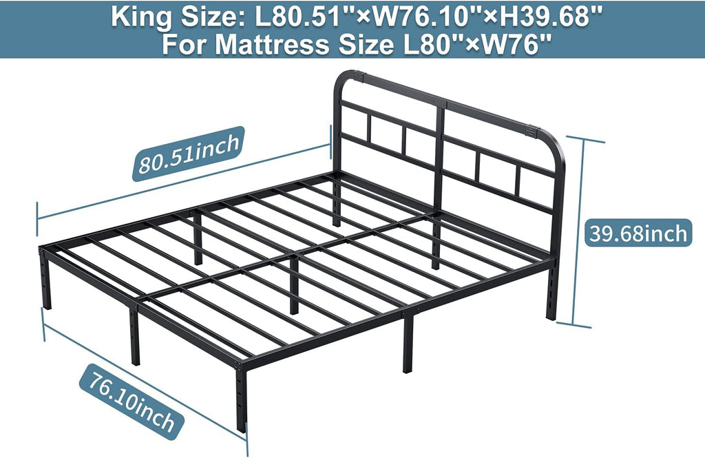 14” Heavy Duty Metal California King Bed Frame with Headboard C7817