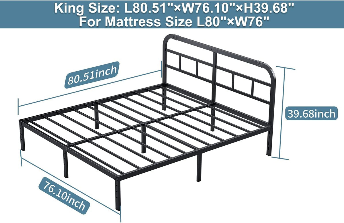 14” Heavy Duty Metal California King Bed Frame with Headboard C7817