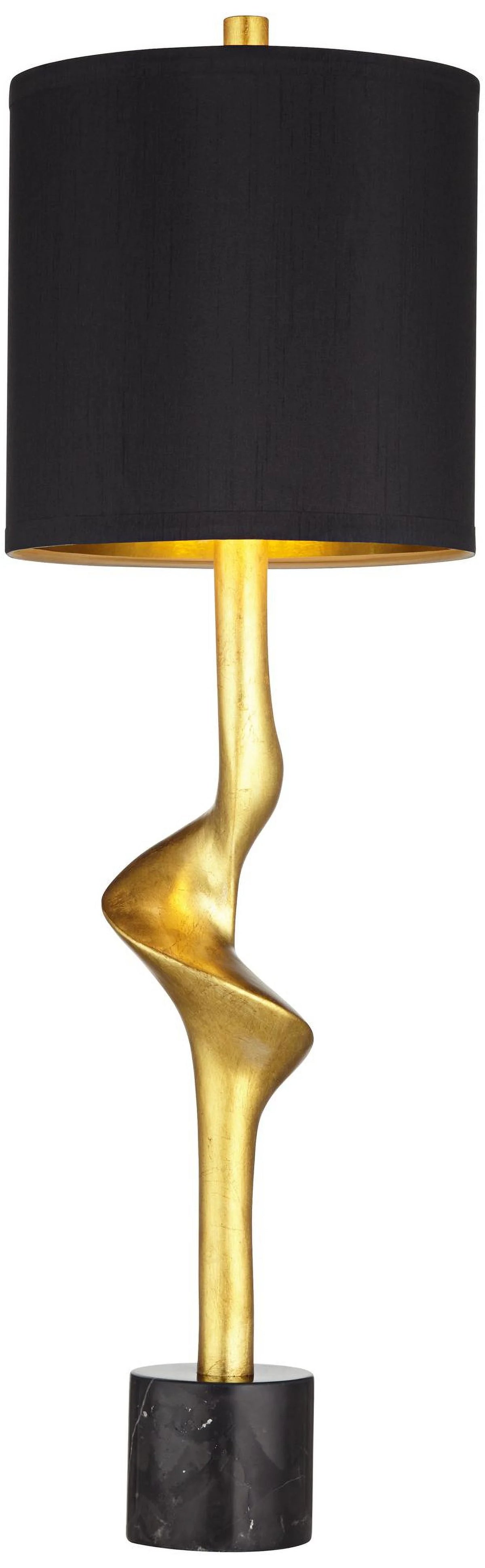 32" Tall Modern End Table Lamps Set of 2 Gold Leaf Black Shade G257