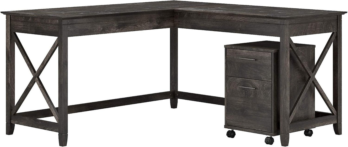 L Shaped Desk with 2 Drawer Mobile File Cabinet, 60W, Gray S5679