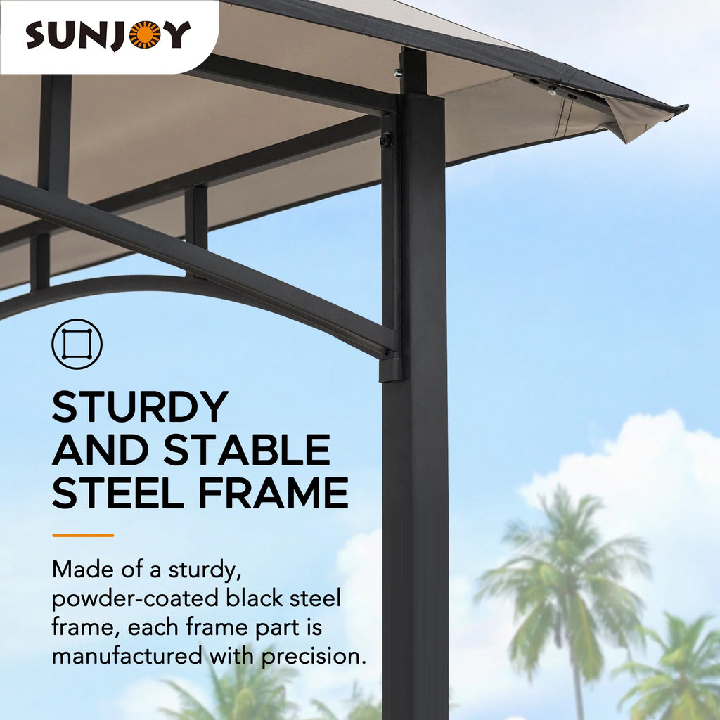 5 x 8 ft Black Steel Double Tiered Grill Gazebo X675362