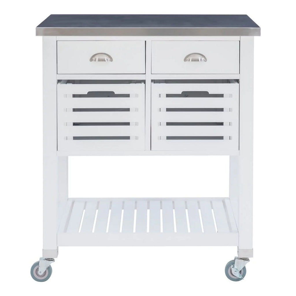 White Wood Stainless Steel Top Kitchen Cart L8859