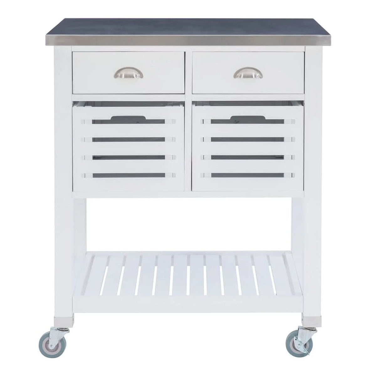 White Wood Stainless Steel Top Kitchen Cart L8859