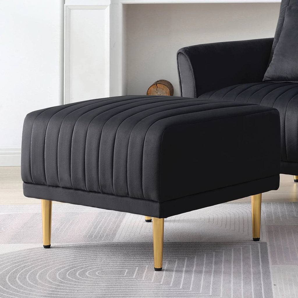 Black Velvet Channel Tufted Ottoman G18318