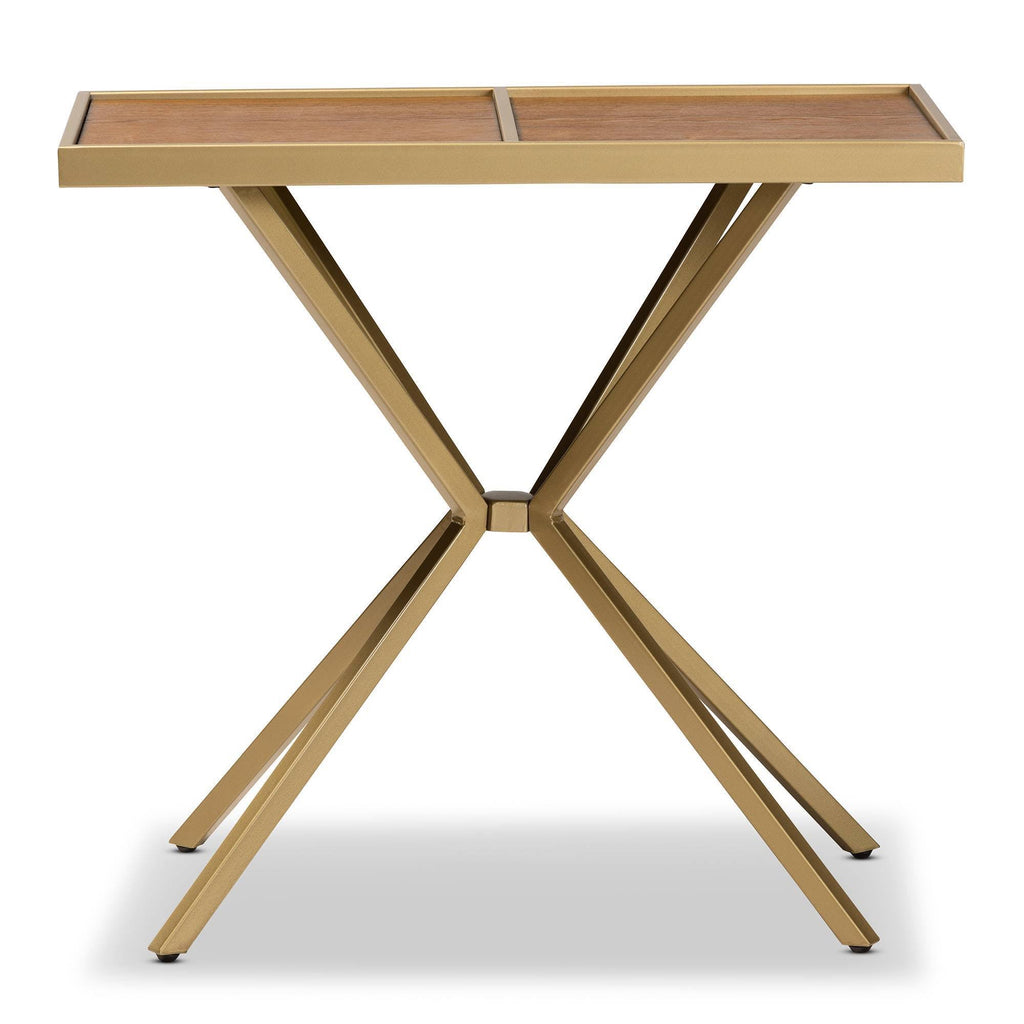 Walnut Finished Wood and Gold Finished Metal Console Table P7080