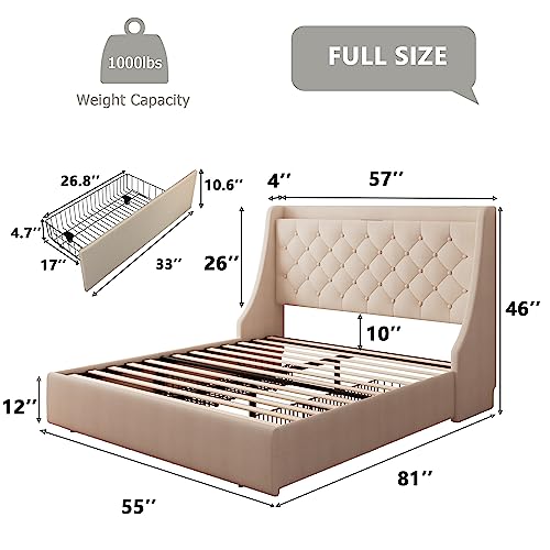 Light Grey Upholstered Full Size Bed Frame with 4 Storage Drawers R1073