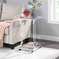 Chrome Glass C Shape Square Side Table with Metal Base E424