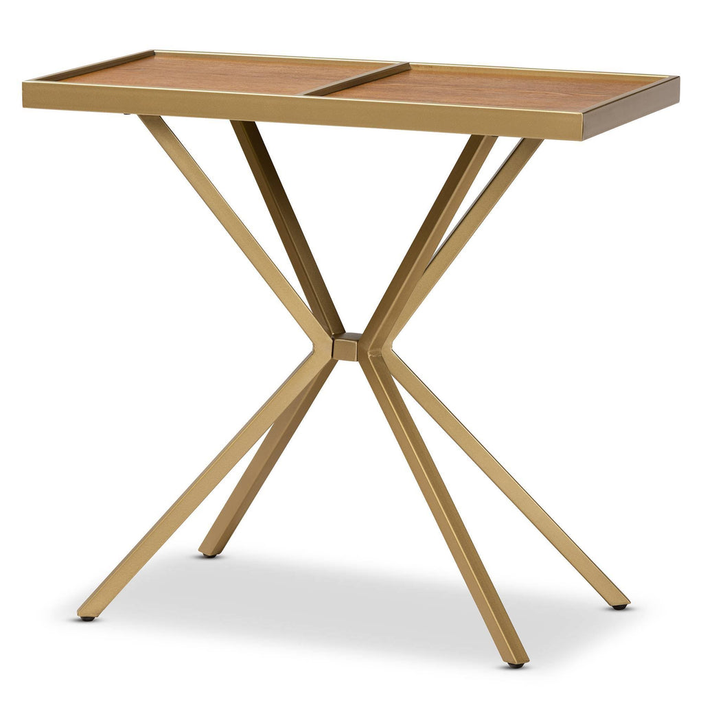 Walnut Finished Wood and Gold Finished Metal Console Table P7080