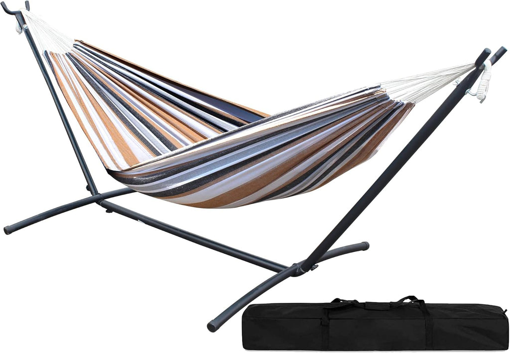 Double Hammock with Steel Stand 2 Person Heavy Duty 450lb Capacity Beige Pack of 2 H564291