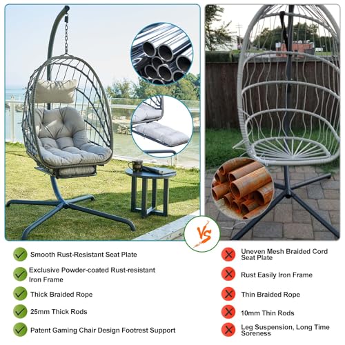 Hanging Egg Chair with Stand and Leg Rest Rattan Wicker Swing Hammock Chair D77486
