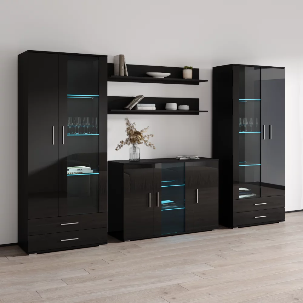 Modern Wall Unit Entertainment Center with LED Lights V360753