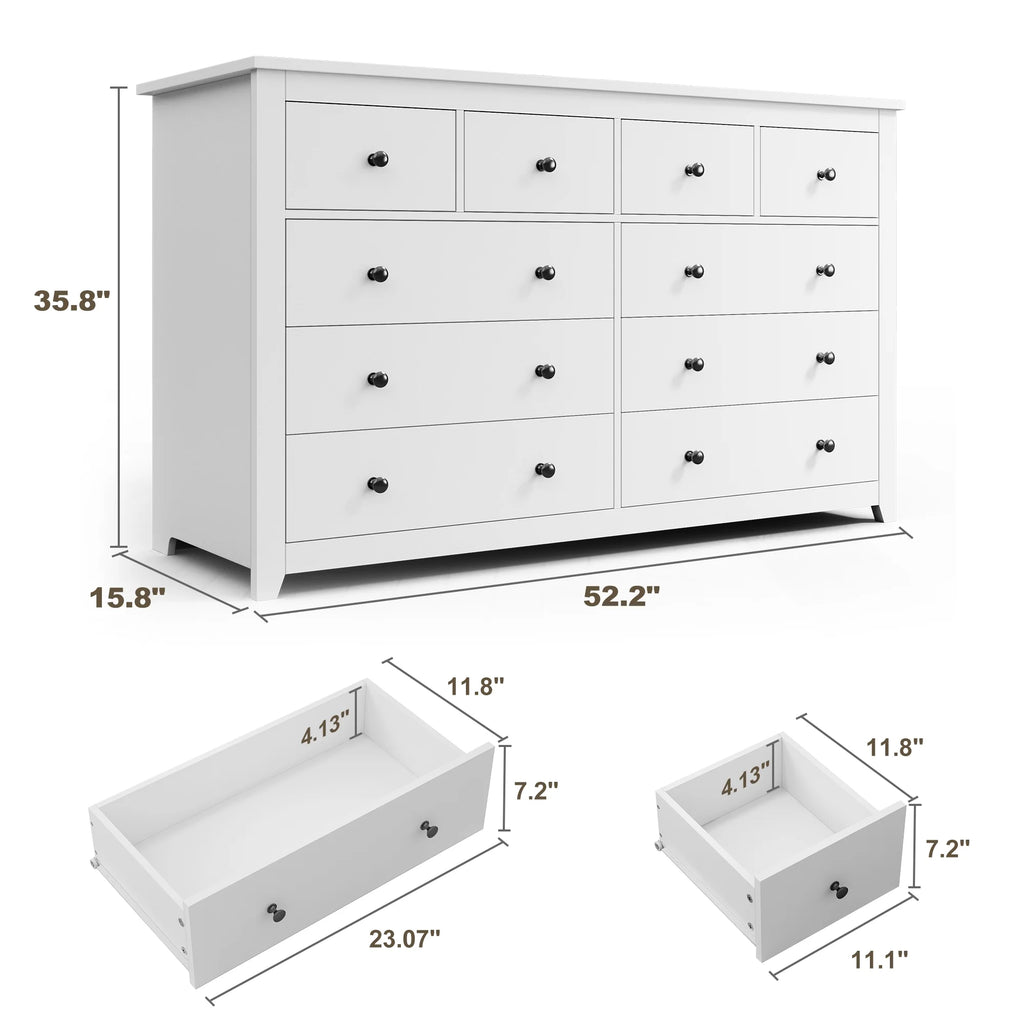 White Wood Dresser with 10 Deep Drawers T335938