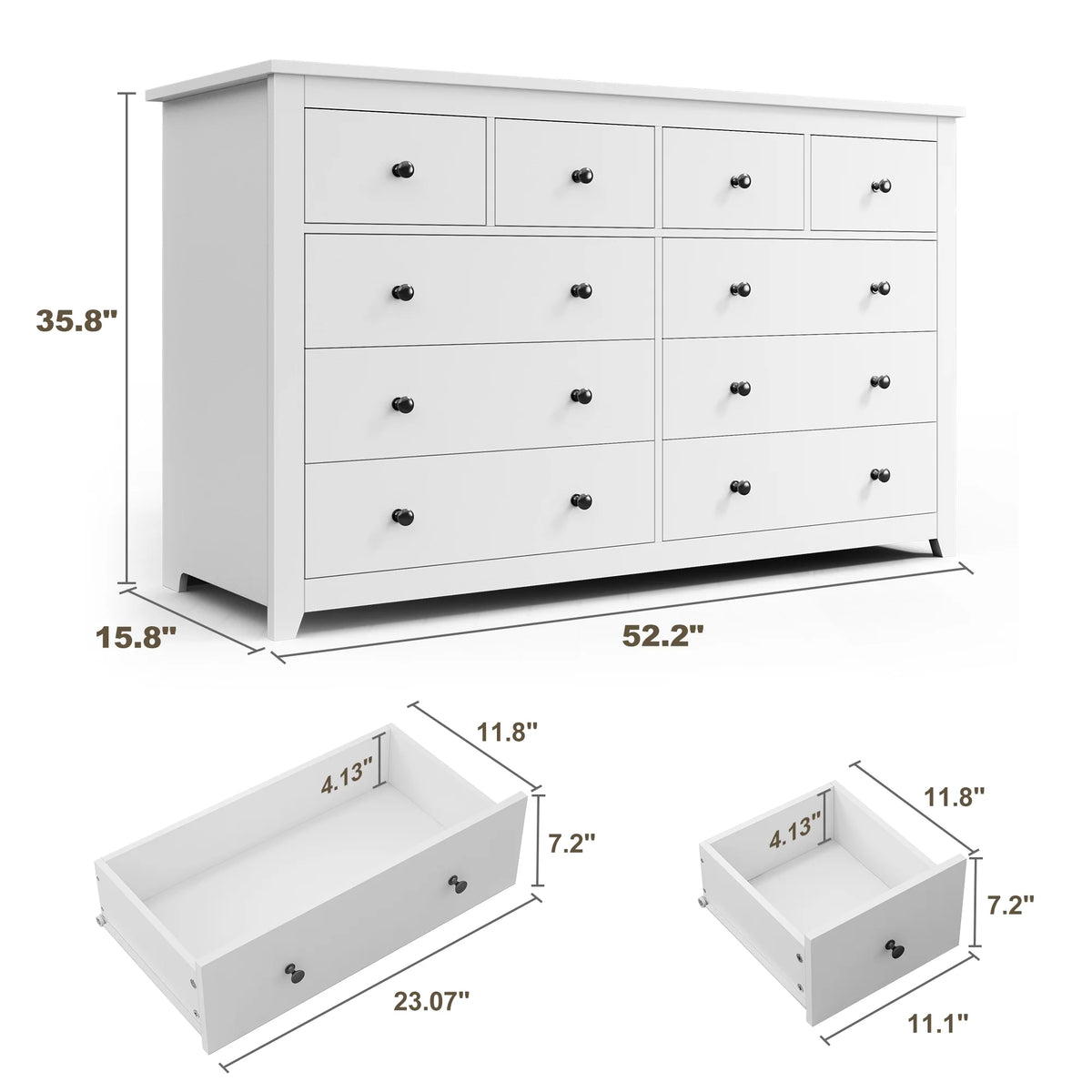 White Wood Dresser with 10 Deep Drawers T335938