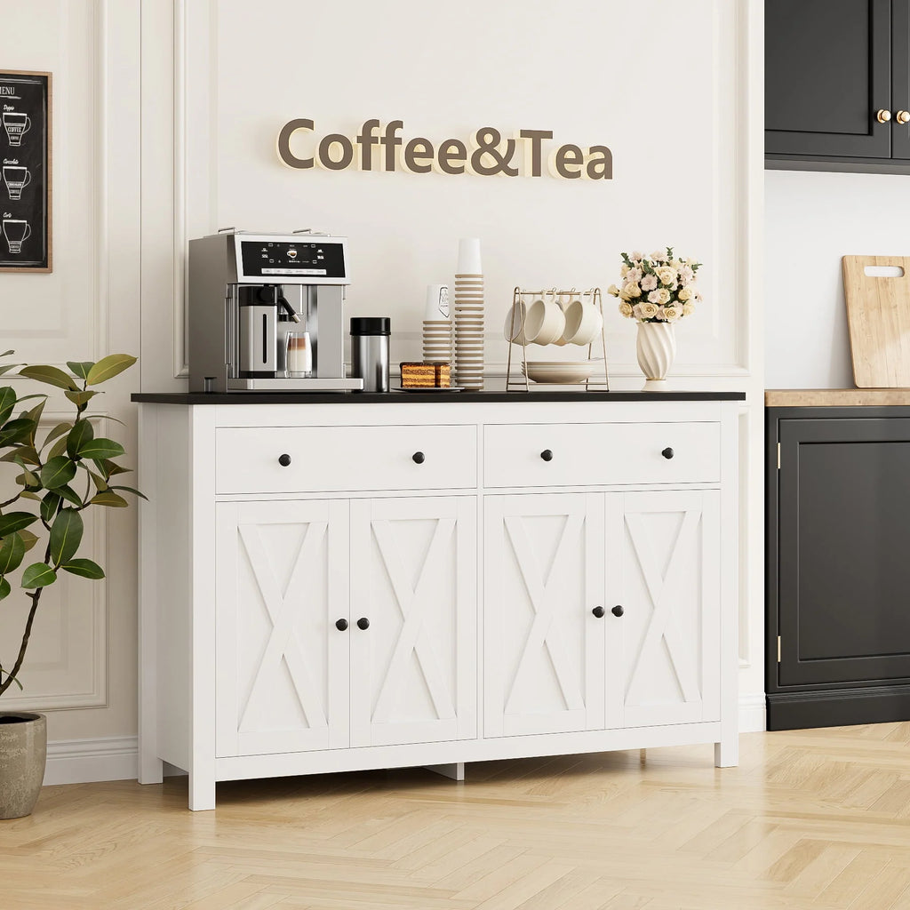 White 4-Doors 2-Drawers Wood Storage Cabinet T810