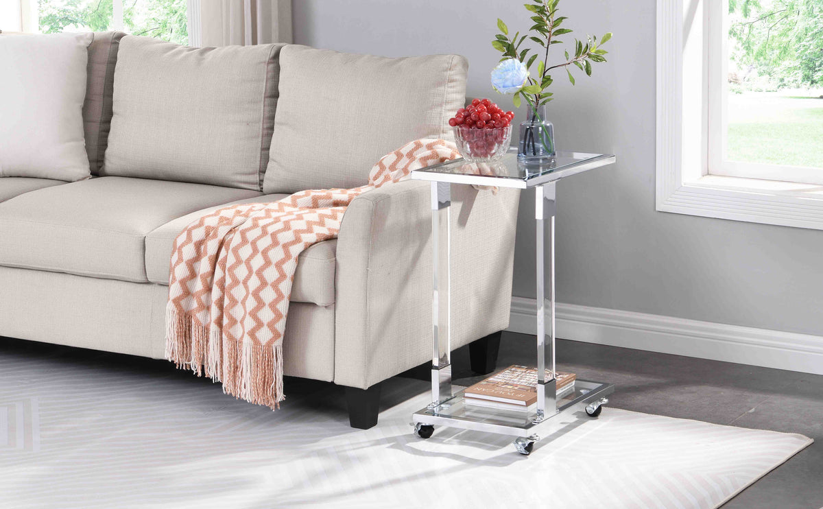 Chrome Glass C Shape Square Side Table with Metal Base E424