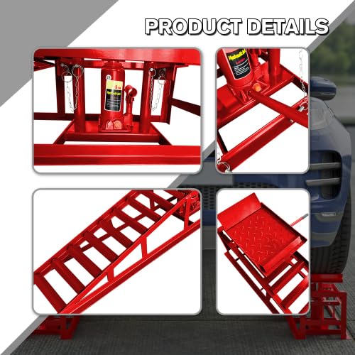 5 Ton Hydraulic Car Ramps, 3-Position Adjustable Steel Ramps O47408