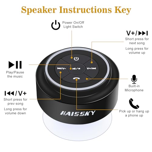 Bluetooth Shower Speaker with Suction Cup, IP67 Waterproof Speaker with LED Light B140077