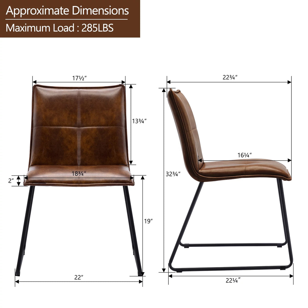 Brown Faux Leather Dining Chairs Set of 2 with Metal Legs U40504