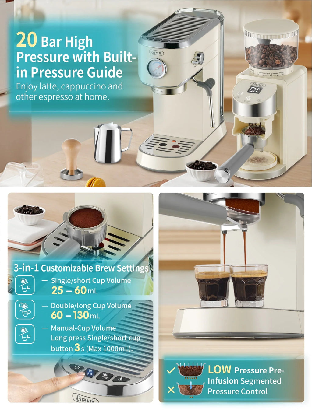 20 Bar Espresso Machine with Burr Coffee Grinder X9135