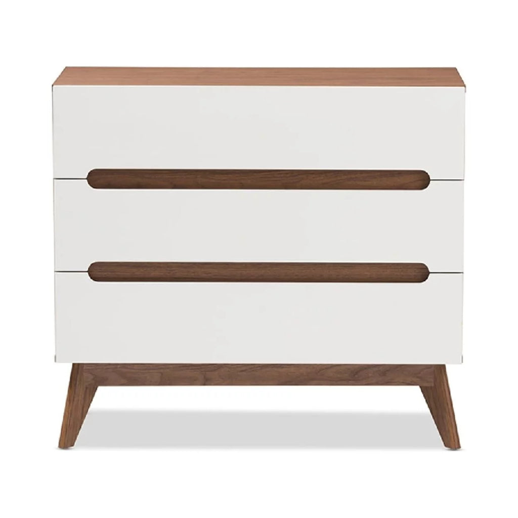 White and Walnut Wood 3-Drawer Storage Chest Y208314
