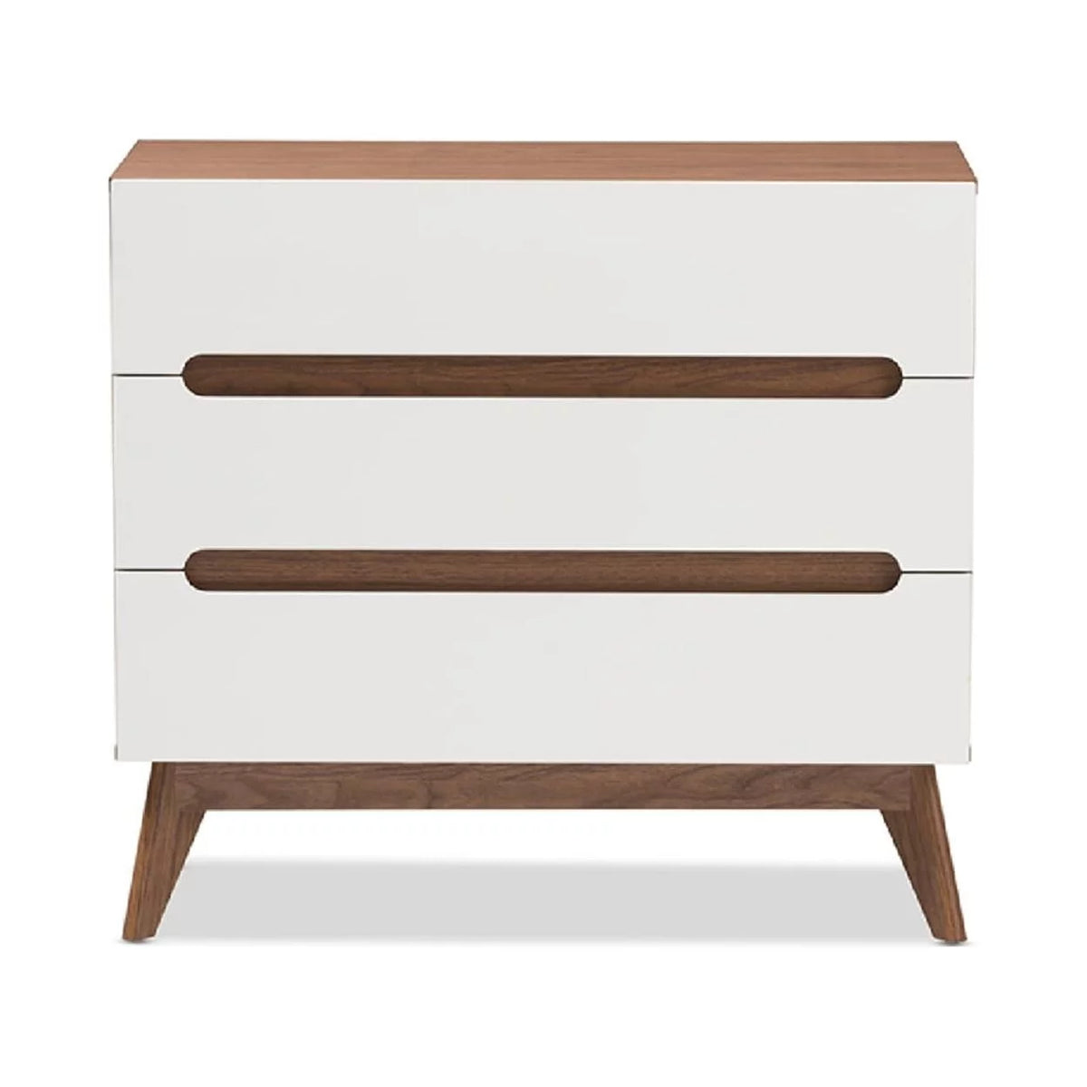 White and Walnut Wood 3-Drawer Storage Chest Y208314
