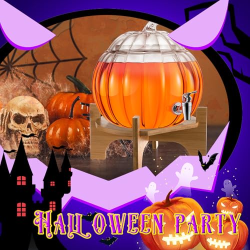 2 Gallon Glass Pumpkin Drink Dispenser with Wooden Stand N439024