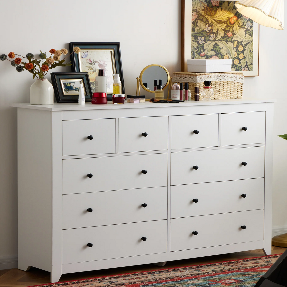 White Wood Dresser with 10 Deep Drawers T335938