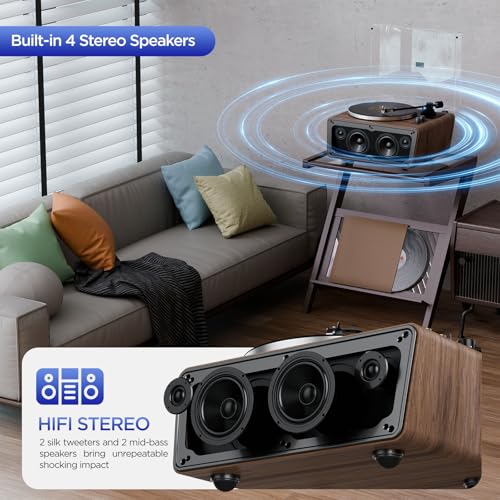 Vinyl Record Player Bluetooth Turntable with 4 Stereo Speakers Belt Drive 2-Speed Z1585