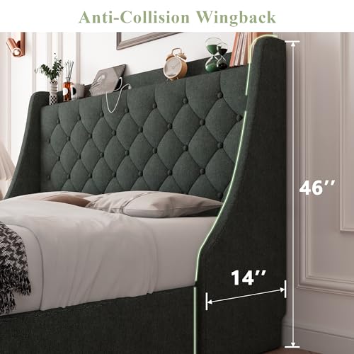 Light Grey Upholstered Full Size Bed Frame with 4 Storage Drawers R1073
