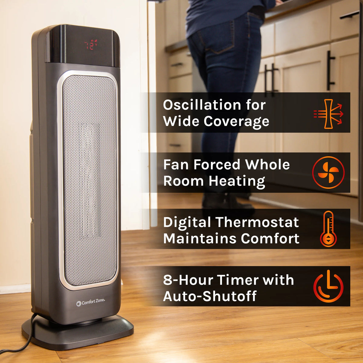 1500 Watt 29" Oscillating Digital Tower Heater with Remote, Adjustable Thermostat, Black K269