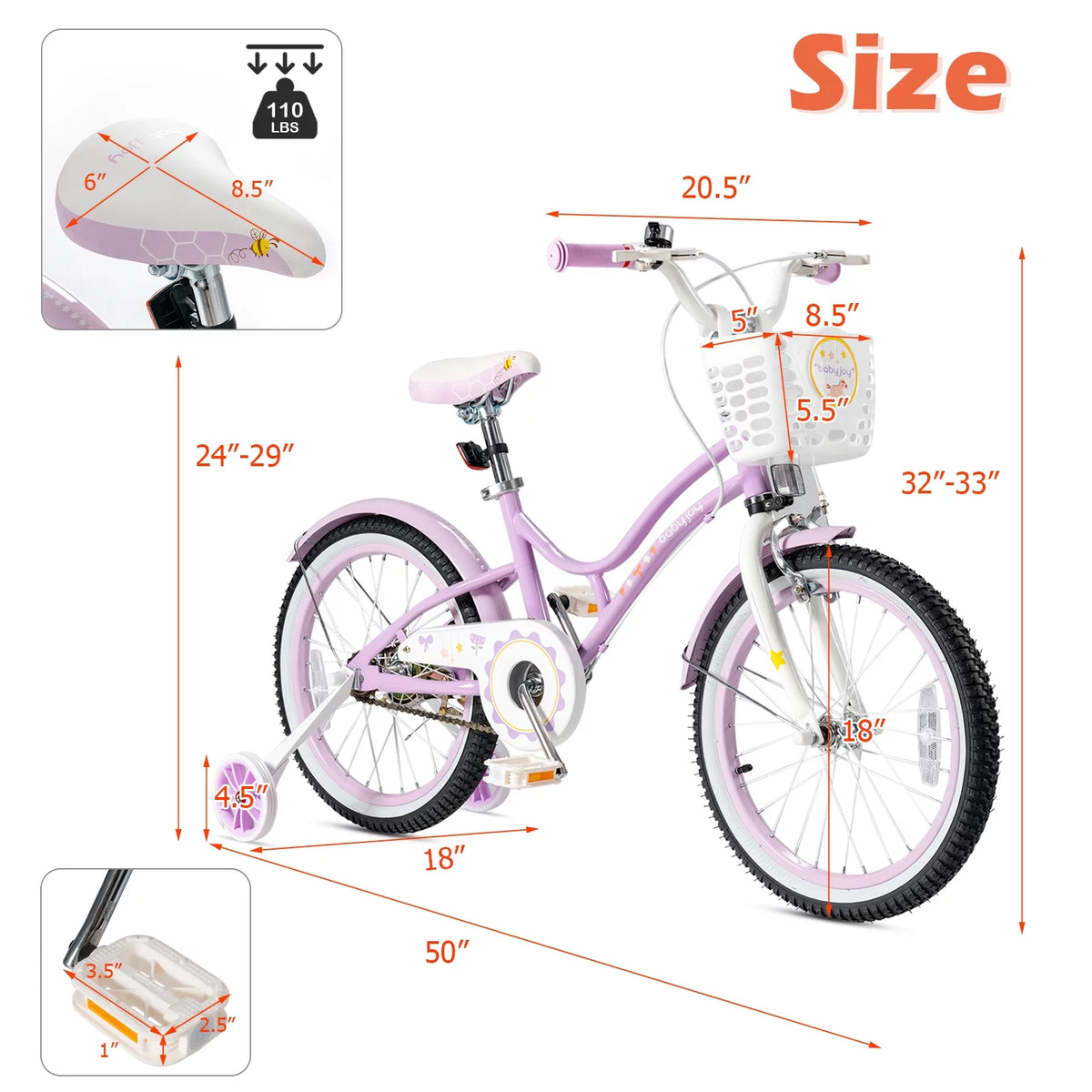 Purple Kids Bike with Training Wheels B95732
