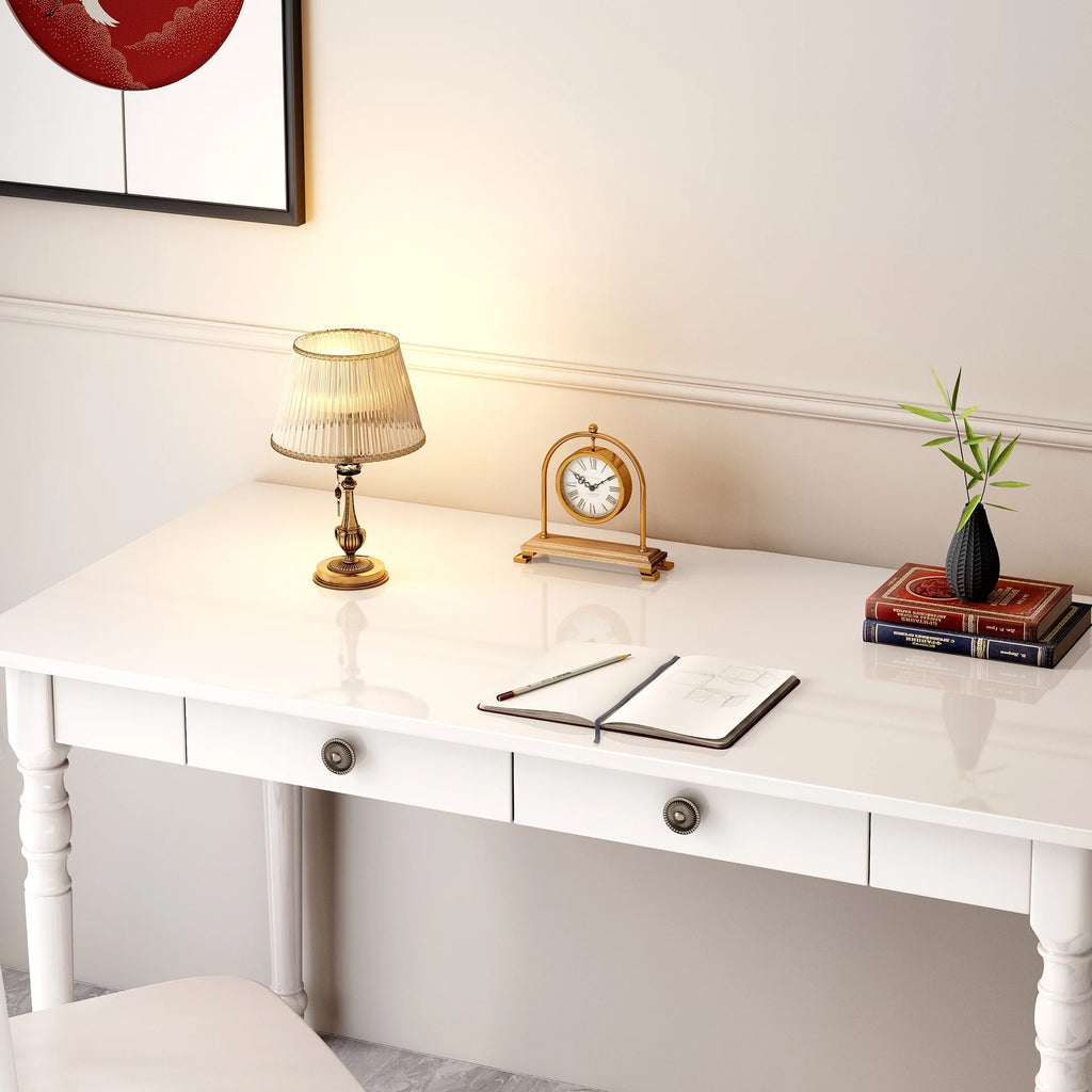 White Executive Desk and Chair Set with Drawer F444