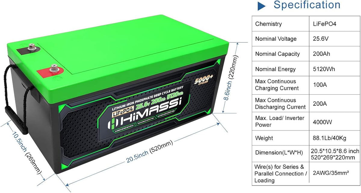 24V 200Ah LiFePO4 Deep Cycle Battery with 200A BMS Q59537
