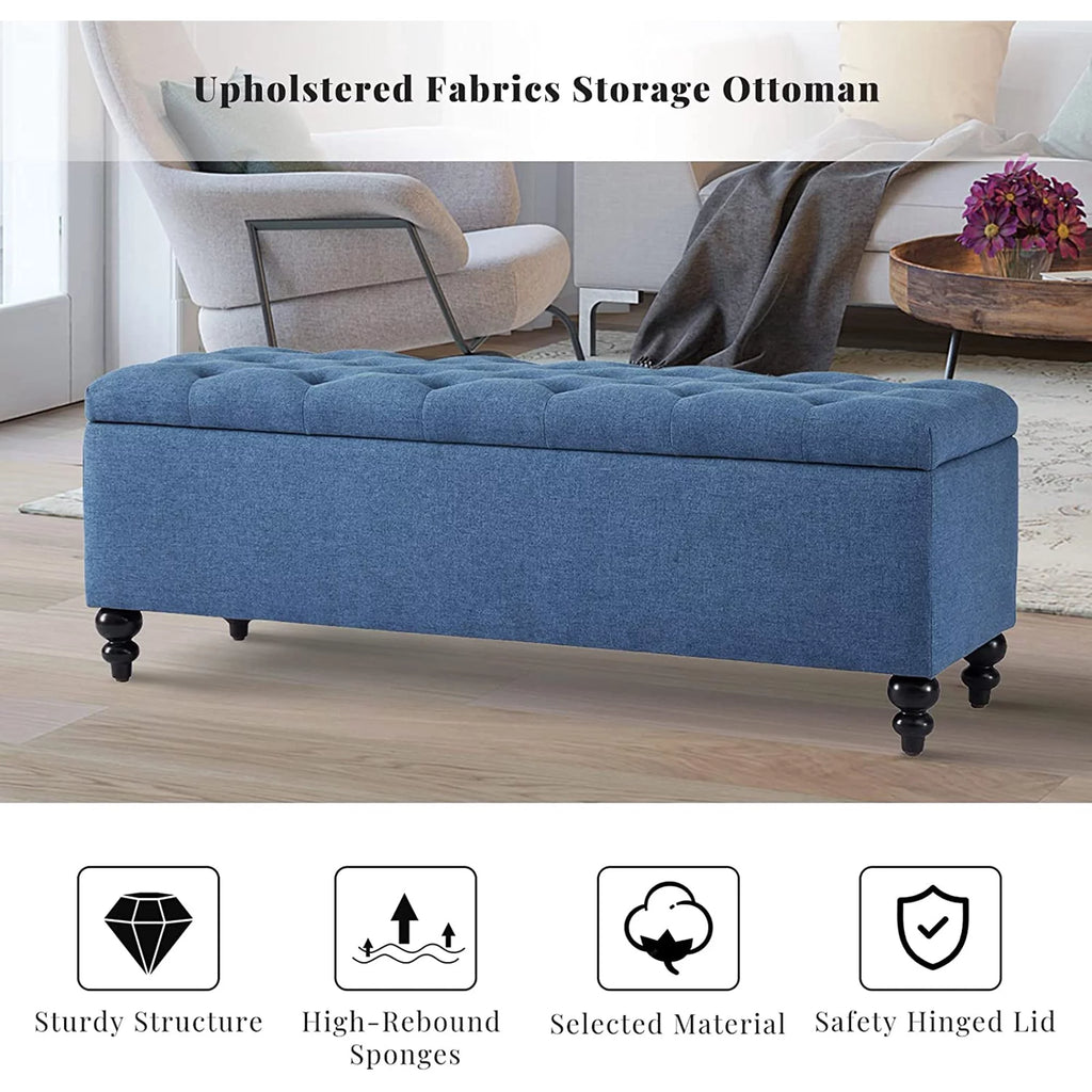 50.2" Blue Upholstered Storage Ottoman with Safety Hinge D3707